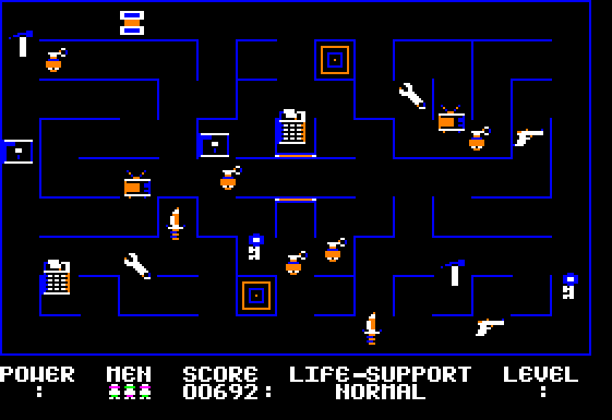 Screenshot of the tenth level of Microwave, showing a blue maze. The level number is a colon character instead of the numeral 10.